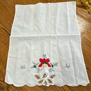 Holiday linens.  Roll basket liner. Fabric is cotton, red and green appliqué.